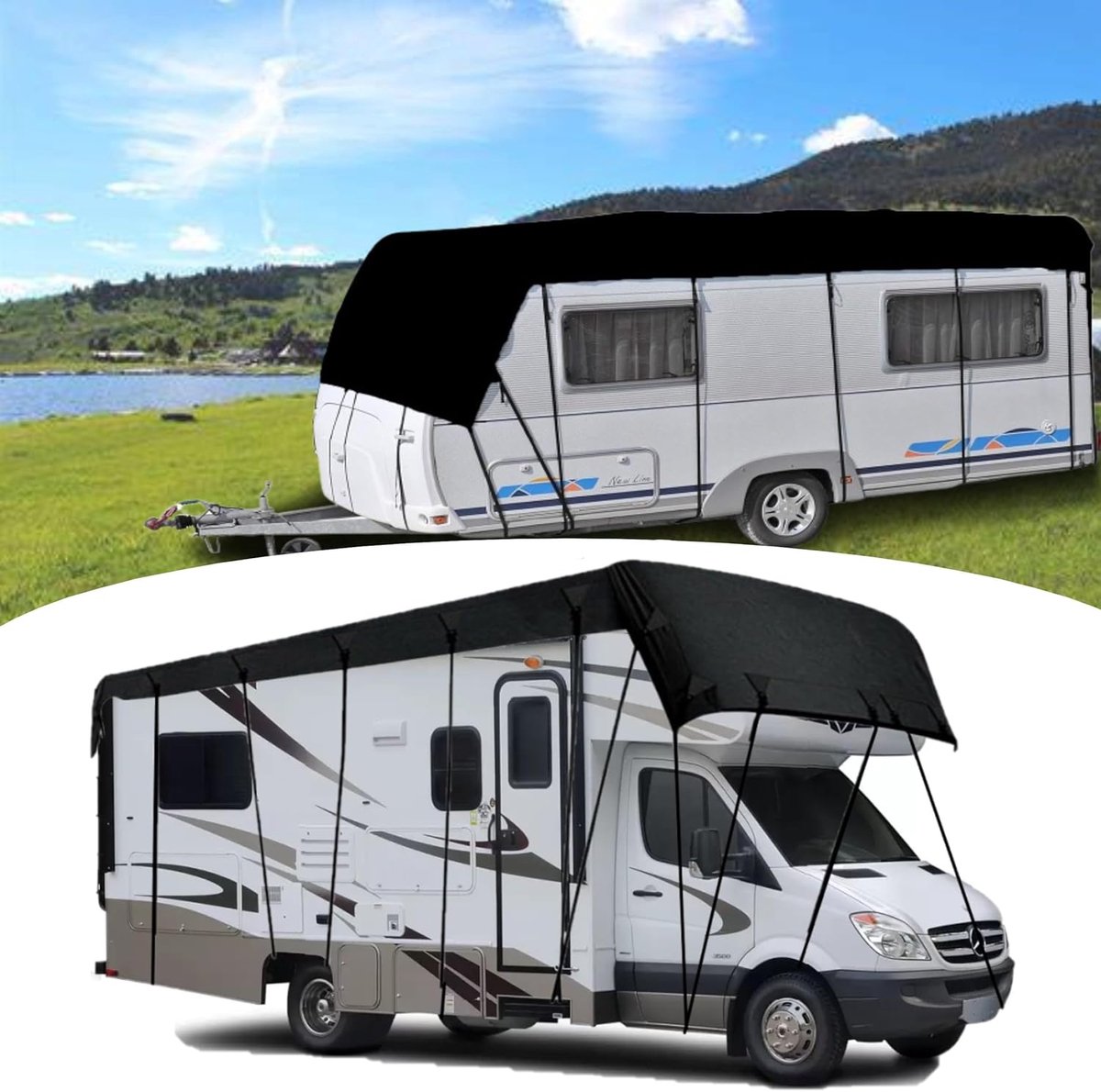 Caravan Beschermhoes 6.5 x 3m - 210D Oxford Stof - Waterdicht en Winddicht - Ideaal voor Reisvoertuigen - ShopVlot