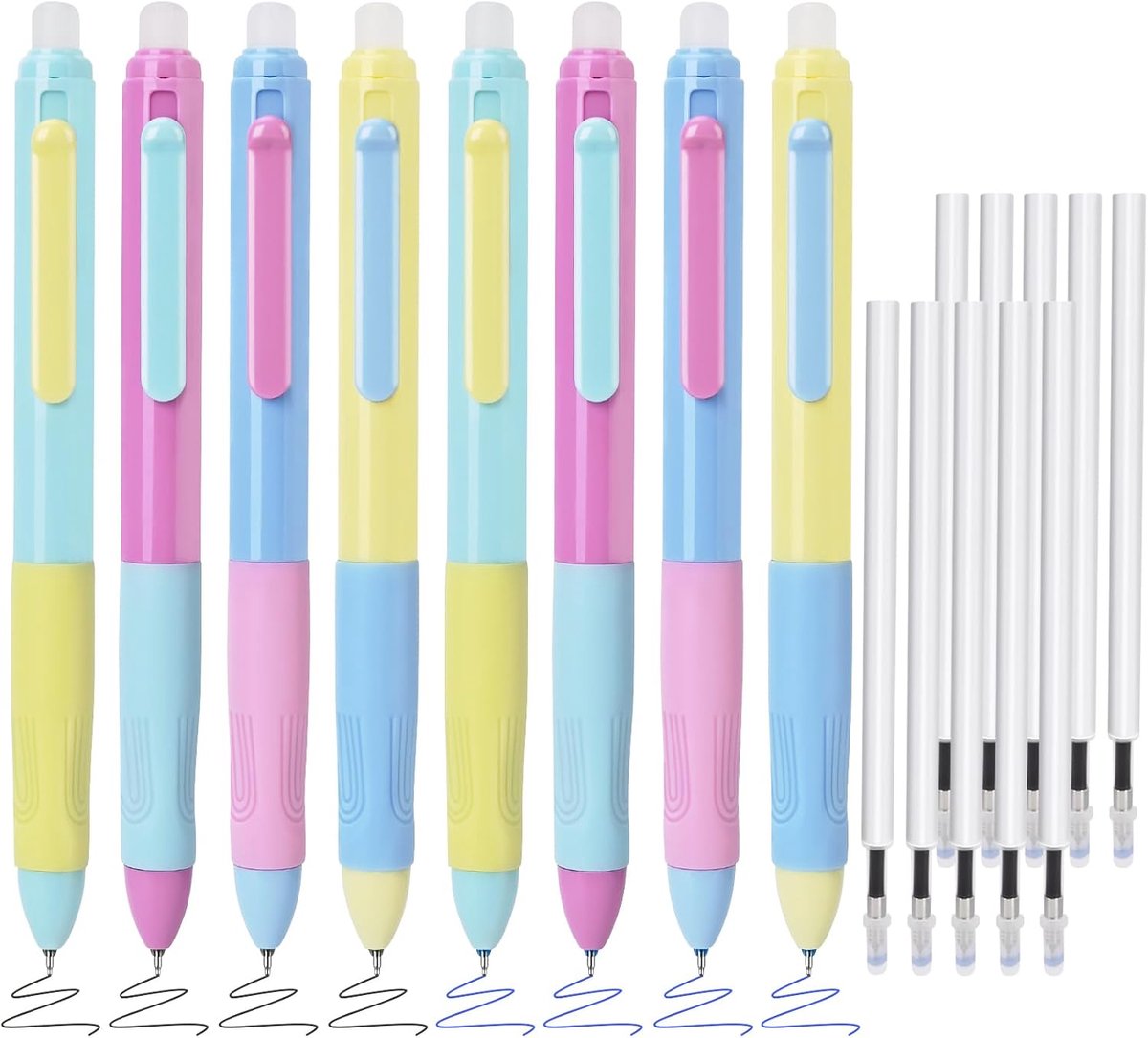 Geleerde gelpennen 18-delig - 0,5mm fijne punt - 4 blauwe & 4 zwarte inkt - snel drogende en uitwisbare pennen - ShopVlot