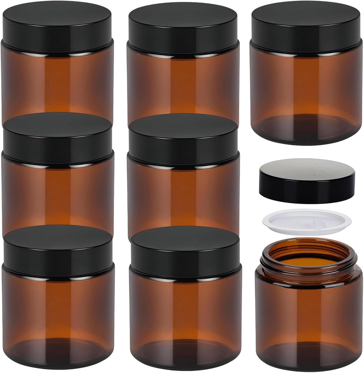 Glazen potten 120 ml - Set van 8 - Bruin glas - UV-bescherming voor cosmetica - ShopVlot