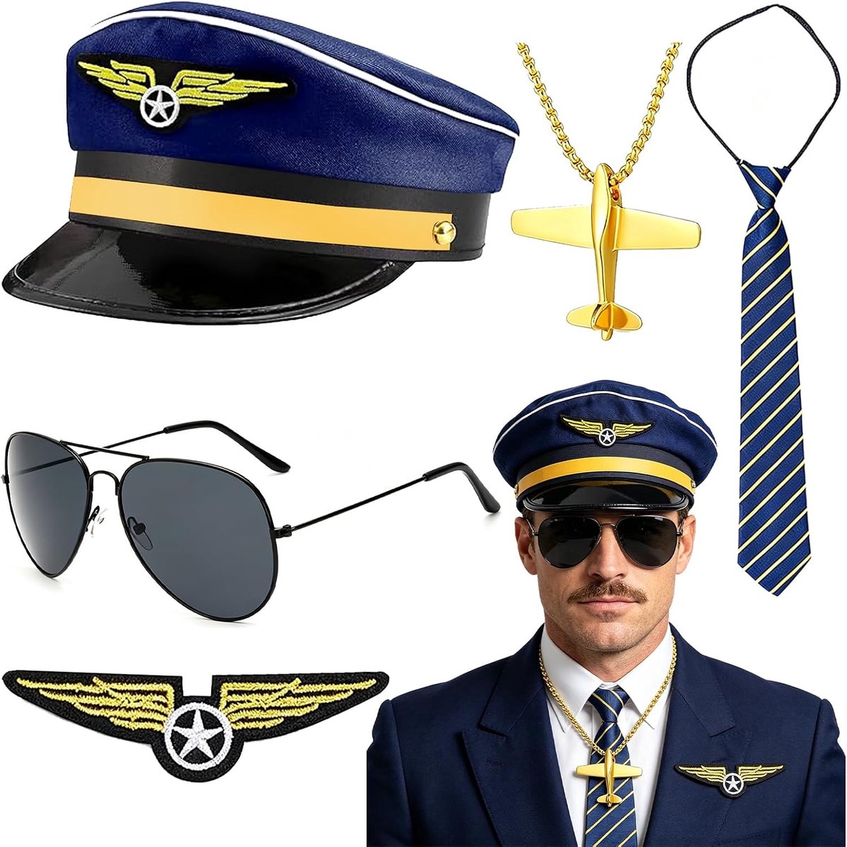 Luchtvaartpiloot Captain Kostuum Set - Aviator Kostuum - Accessoires voor feest - Ideaal voor themafeesten - ShopVlot
