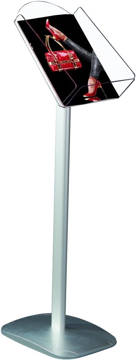 Brochure stand DIN A4 portrait - polycarbonaat - zilveren basisplaat - ideaal voor presentatie - ShopVlot