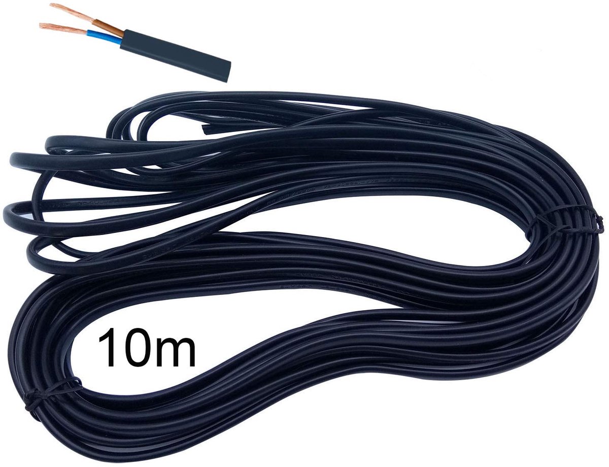 Elektrische kabel 2 x 0.75 mm² - vlak zwart PVC - hoge temperatuurweerstand - geschikt voor gereedschap - ShopVlot