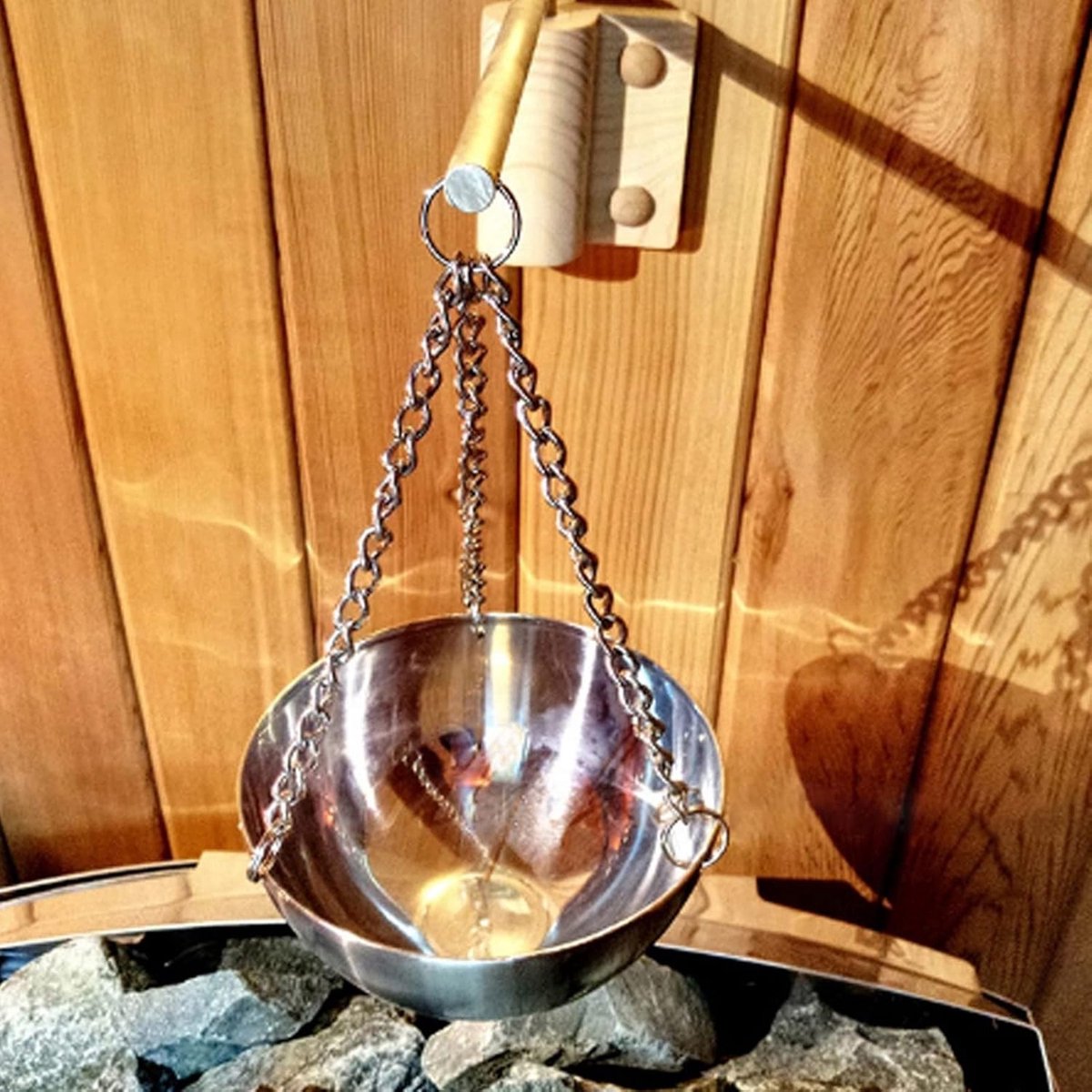 Aromatherapie Bowl 20cm - Roestvrij staal en hout - Met swingarm - Versterk uw sauna ervaring - ShopVlot