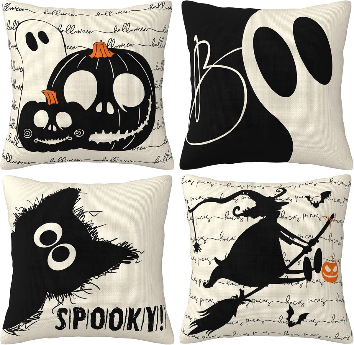 Halloween Kussenhoes Set van 4 - 40 x 40 cm - Polyester Linnen - Decoratieve Kussens voor Sofa en Slaapkamer - ShopVlot