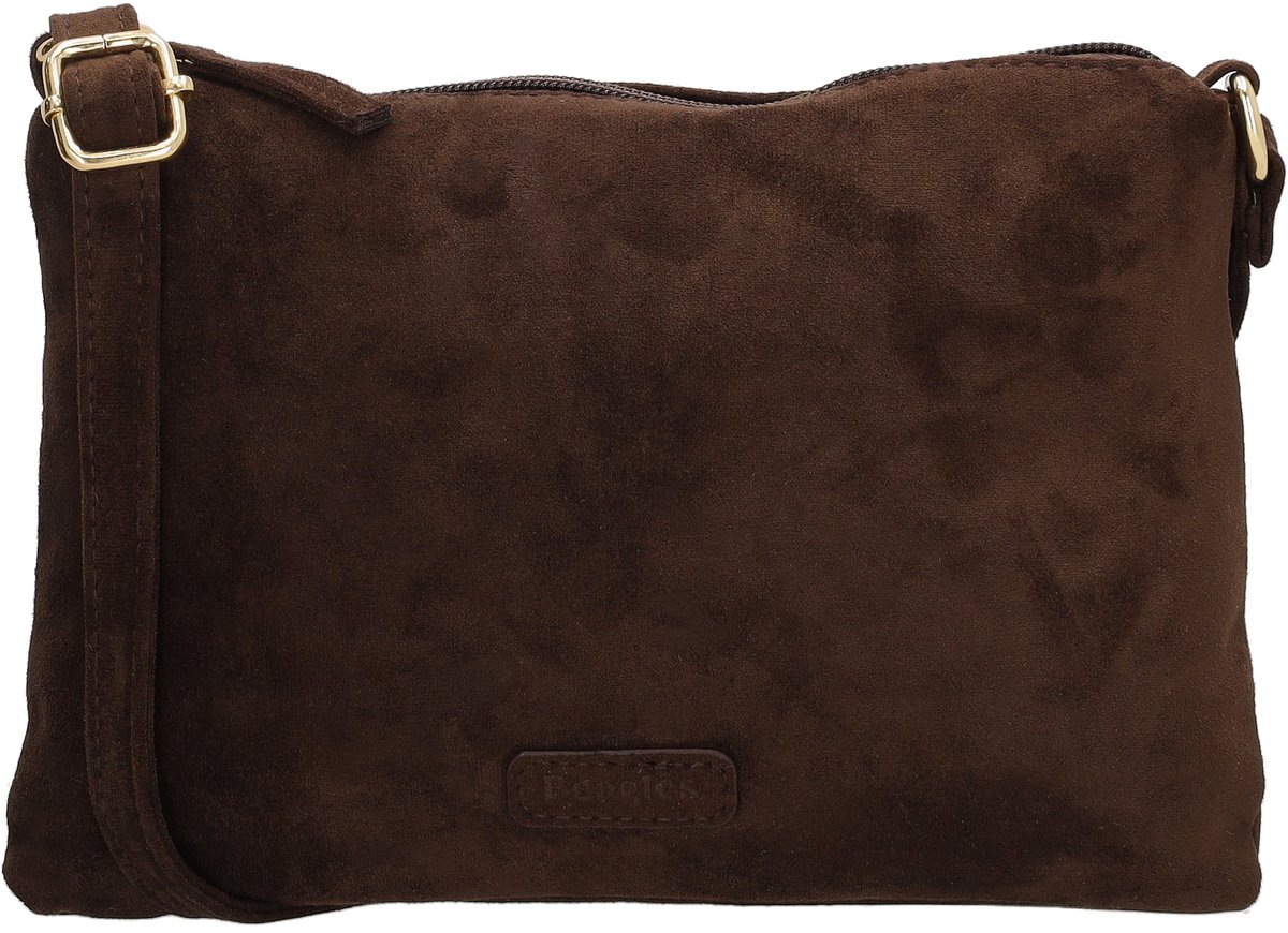 Beagles Chino Crossbodytas - Faux Suède - Schoudertas - Damestas - Compact Model - Ritssluiting - Verstelbare Schouderband - Donkerbruin