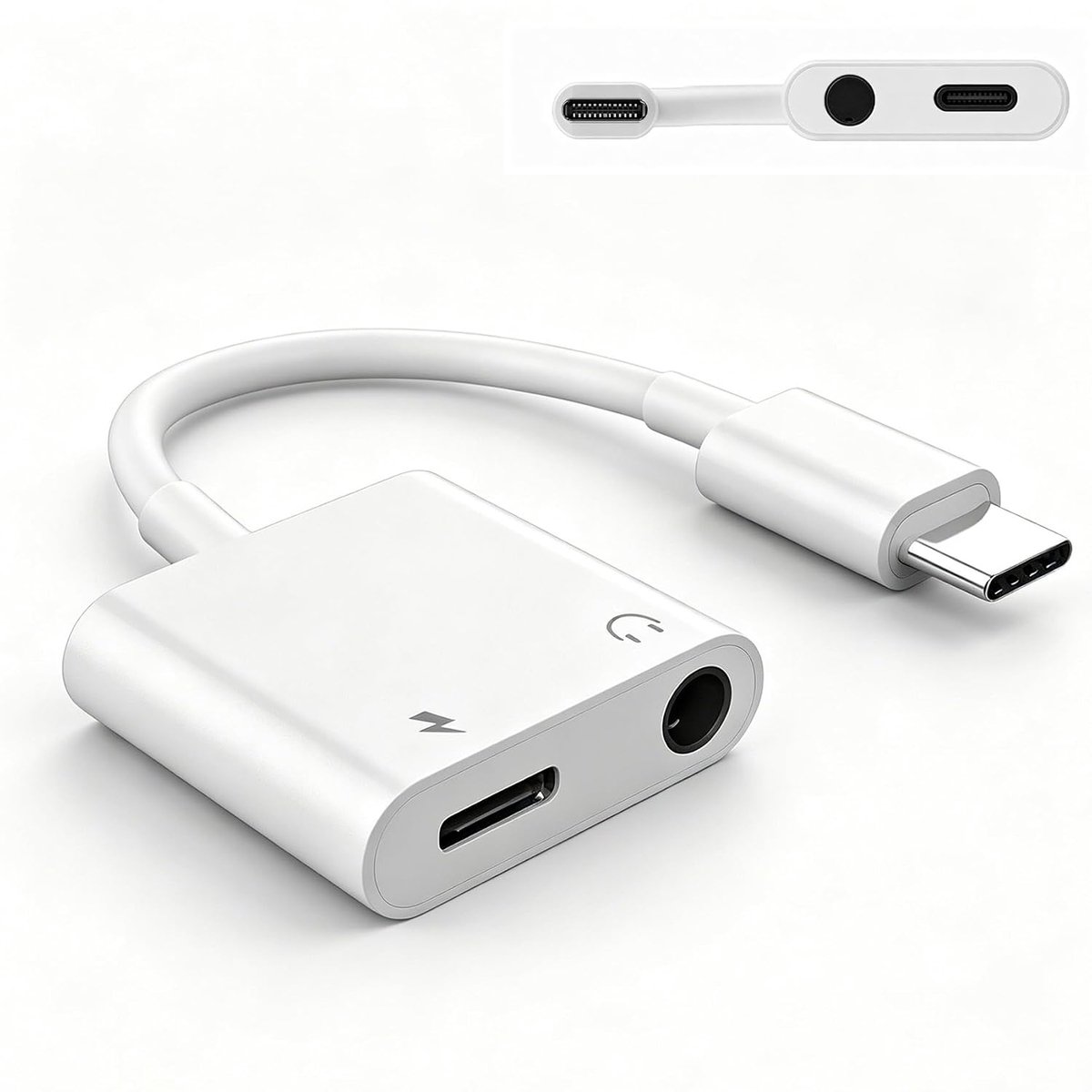 USB-C hoofdtelefoonaansluiting adapter - 3,5 mm audio + USB-C oplaadpoort - 60 watt snel opladen - ShopVlot