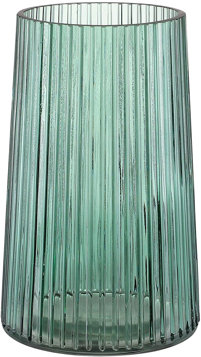 Vaas voor bloemen 20 cm - groene glazen - moderne geribbelde stijl - perfect voor woonkamer - ShopVlot