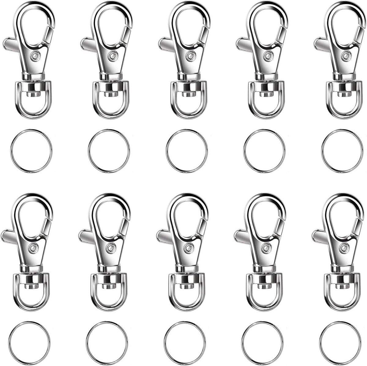 Snap Lock Sleutelhanger Clip Haak 10 Stuks - Metaal - 360° Rotatie - Perfect voor DIY en Rugzakken - ShopVlot