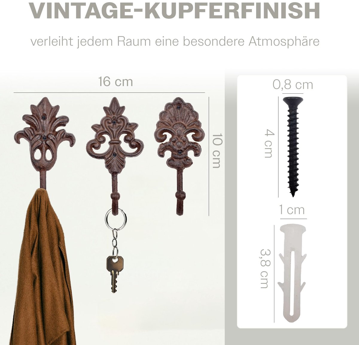 Wandhaken 3-delige set - Gietijzer - Decoratief ontwerp - Perfect voor opbergruimte - ShopVlot