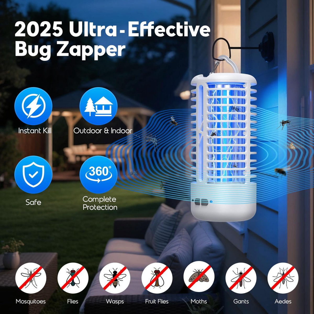 Muggenlamp elektrische vliegenval - 3000 V - oplaadbaar USB - waterdicht IPX4 - ideaal voor binnen en buiten - ShopVlot