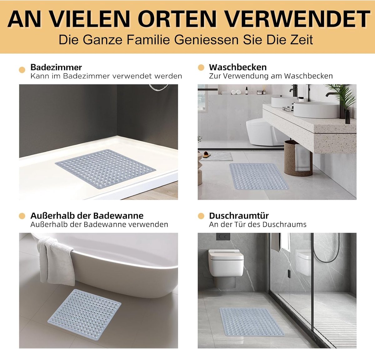 Douchemat 53 x 53 cm - siliconen - antislip - schimmelbestendig - ShopVlot