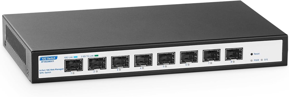 Managed switch 8 poorten 10Gbps - metalen fanless - 160Gbps bandbreedte - ideaal voor netwerkbeheer - ShopVlot