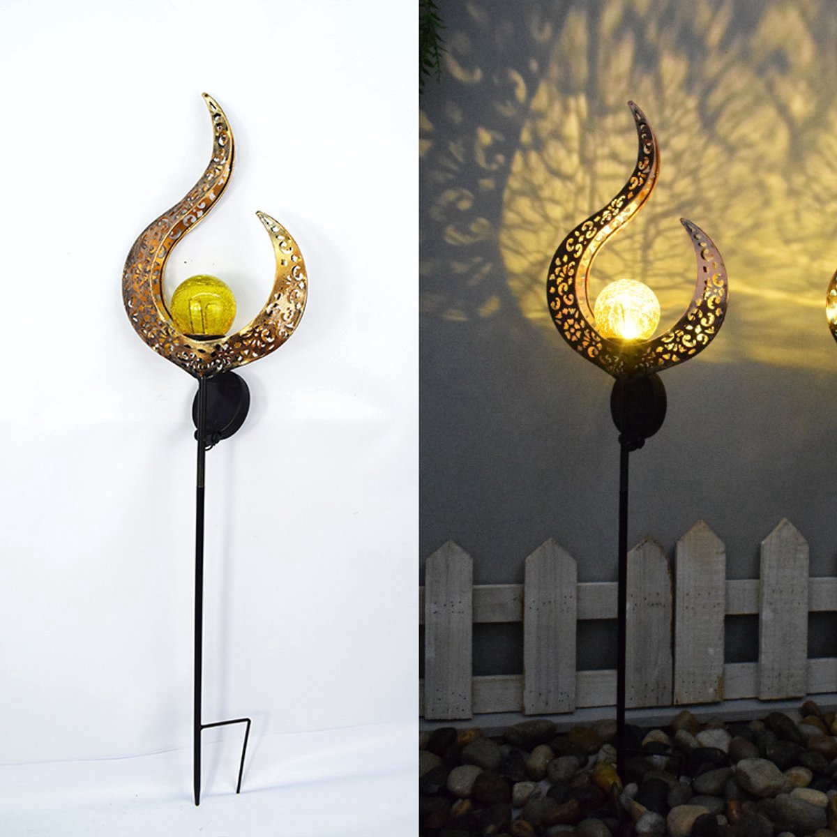 Casalora Tuinverlichting - tuinverlichting op zonneenergie - Solar Tuinverlichting Gouden vlam - 1 Stuks - Metaal en Glas - Kunstplanten Kunstbloemen Solar Schuttinglamp voor Tuin, Terras, Gazon