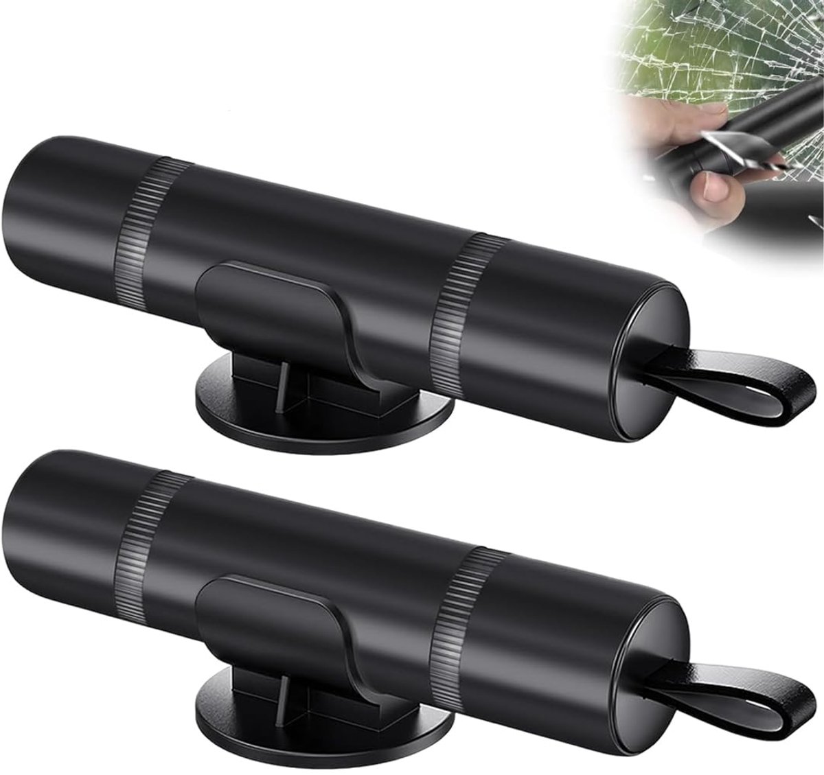Auto veiligheidshamer set - 2 stuks - zwart - gordelsnijder en glasbreker - handige noodreddingsgereedschap - ShopVlot