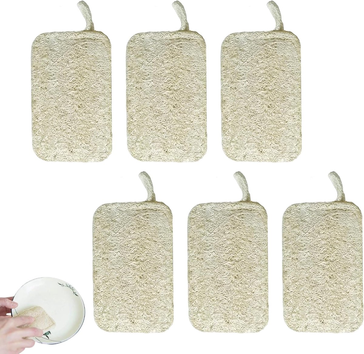 Natuurlijke spons set - 6 stuks loofah - voor afwassen en lichaamsverzorging - perfect voor scrubben - ShopVlot