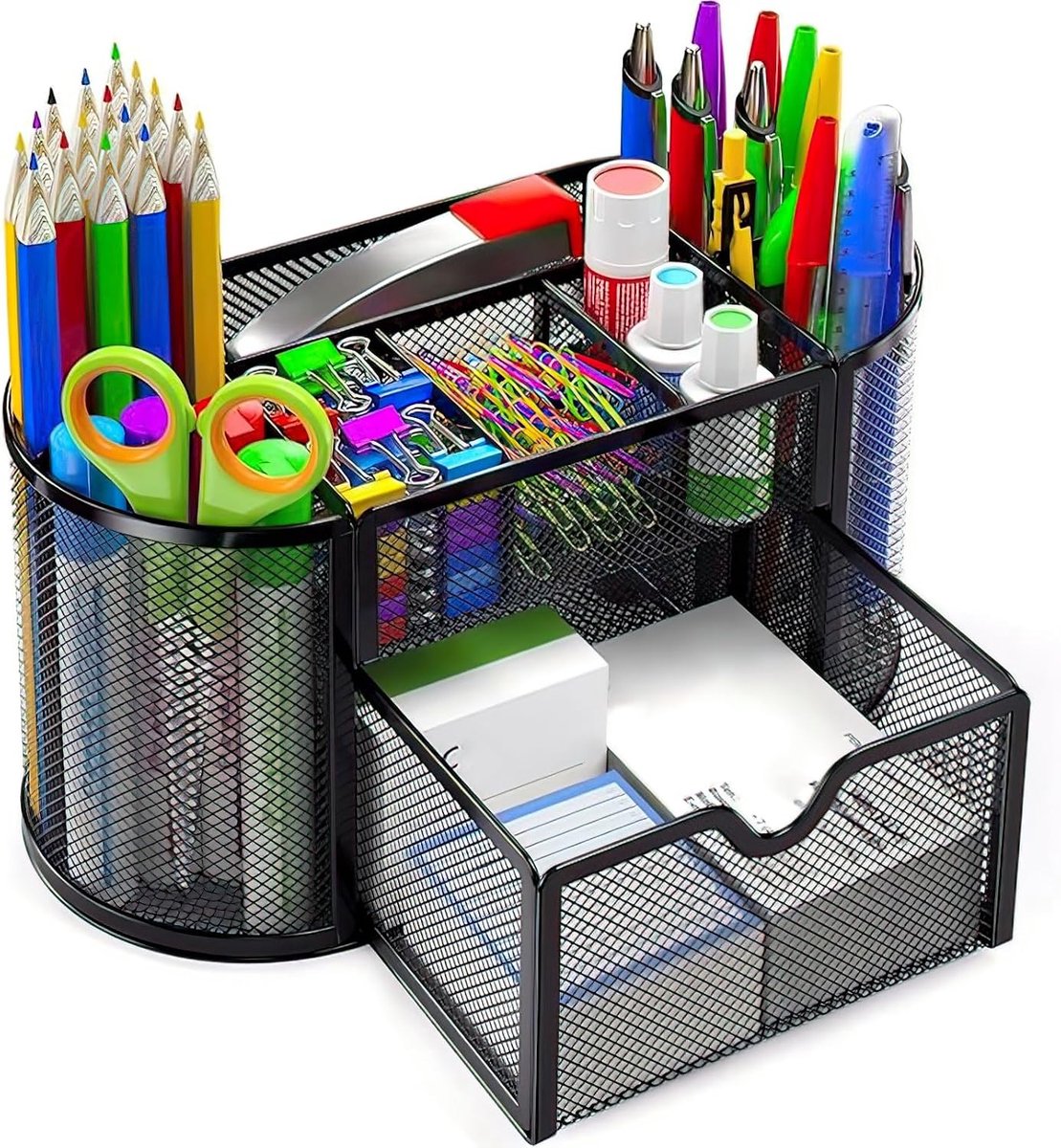 Desk organiser 9 compartimenten - metalen mesh - met lade - ruimtebesparende oplossing - ShopVlot