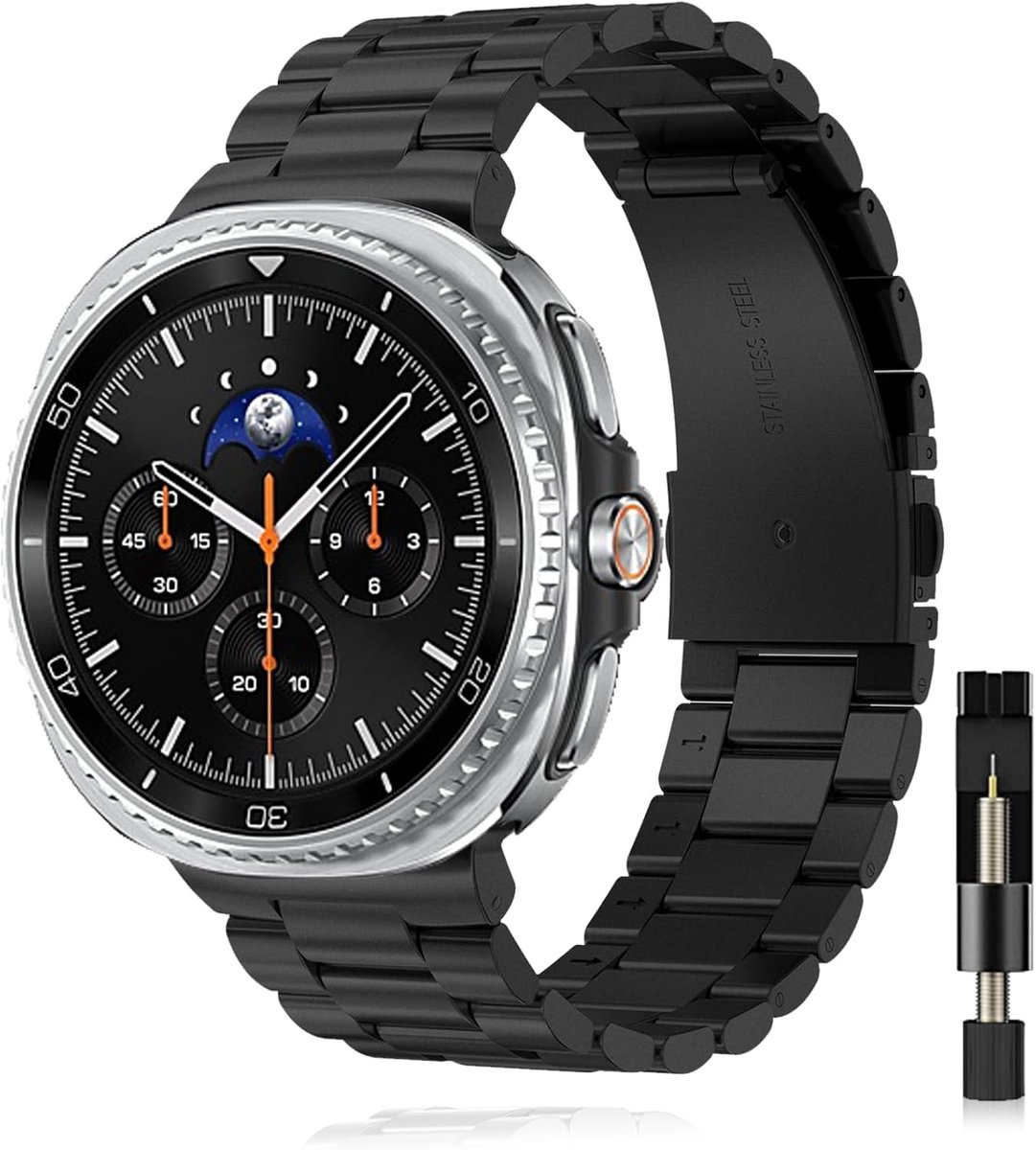 Horlogeband Galaxy Watch 8 Classic 46mm - Metaal - Zwart - Inclusief aanpassingsgereedschap - ShopVlot
