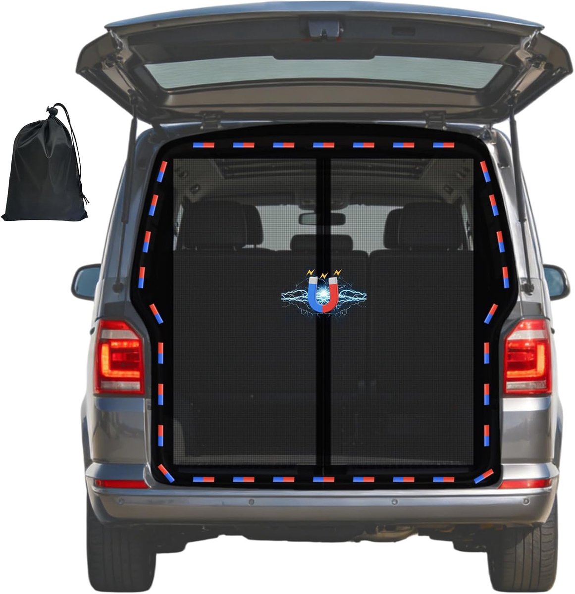 Klamboe magnetisch 155 x 146 cm - vliegengaas met ritssluiting - bescherming tegen insecten - ideaal voor VW T5 T6 - ShopVlot