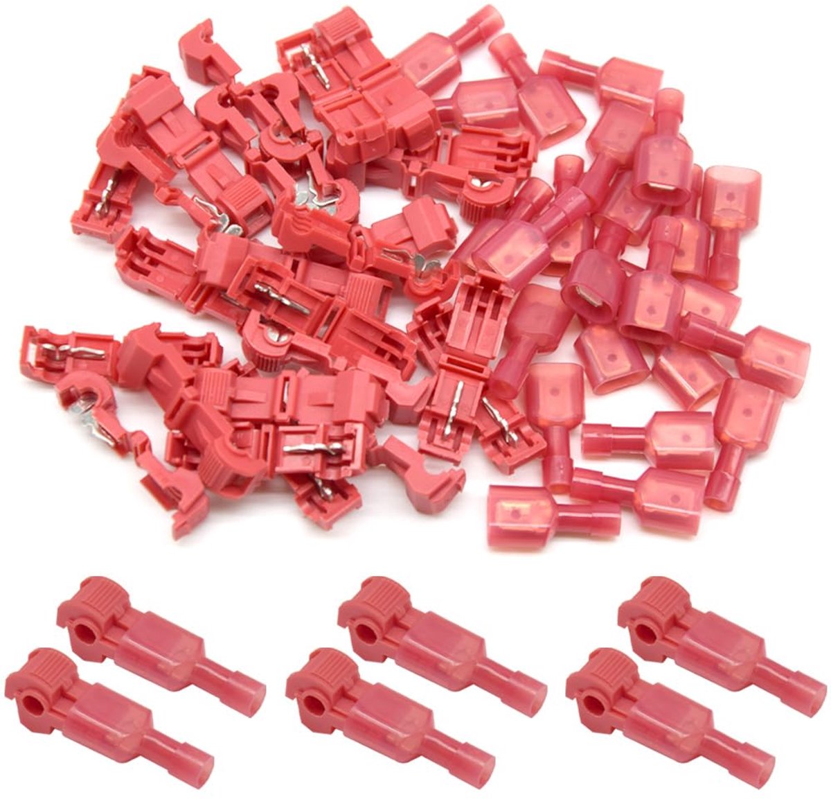 T-tap draadconnectoren 60Pcs - rode zelfstripper - nylon met spade terminal - ideaal voor elektrische aansluitingen - ShopVlot