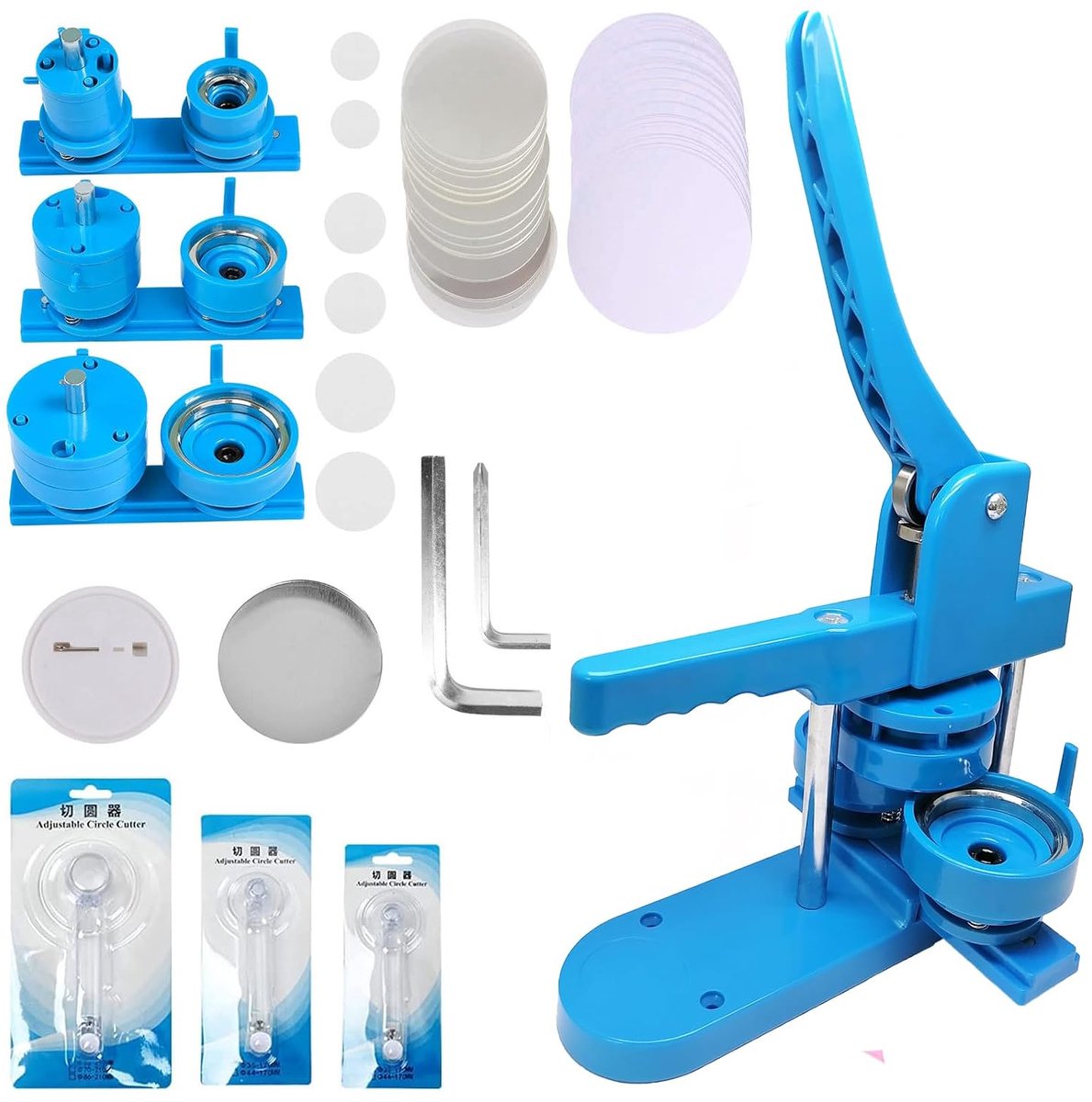 Button maker machine 25mm/32mm/58mm - blauw - eenvoudig te gebruiken - maak zelf badges - ShopVlot