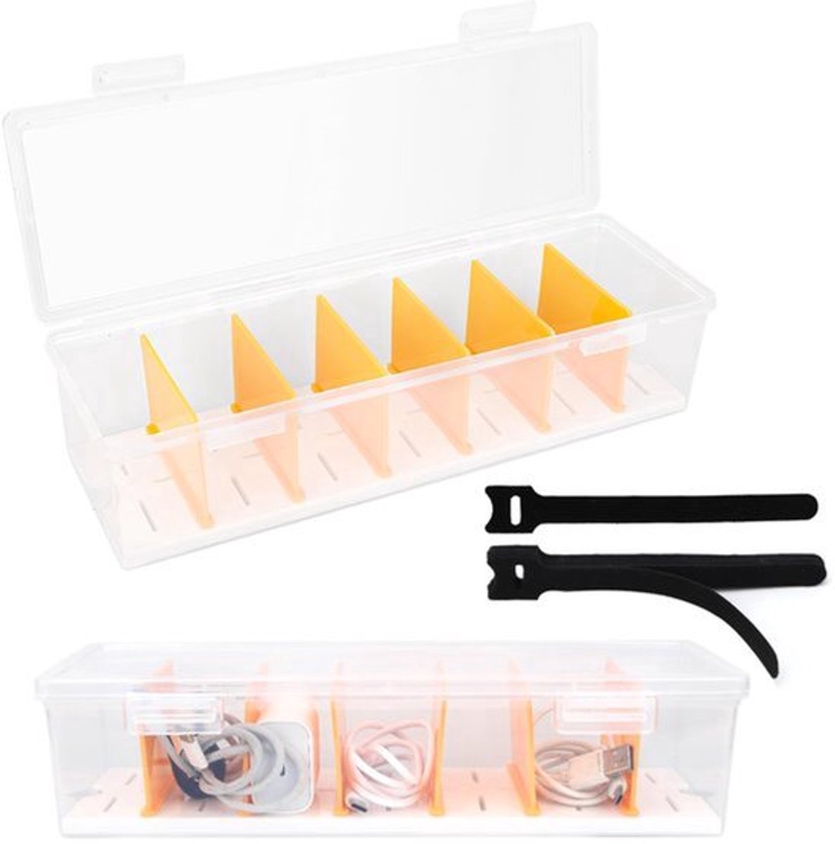 2x Kabelopbergdoos - Transparant - Inclusief 16 Kabelclips voor Thuis en Kantoor