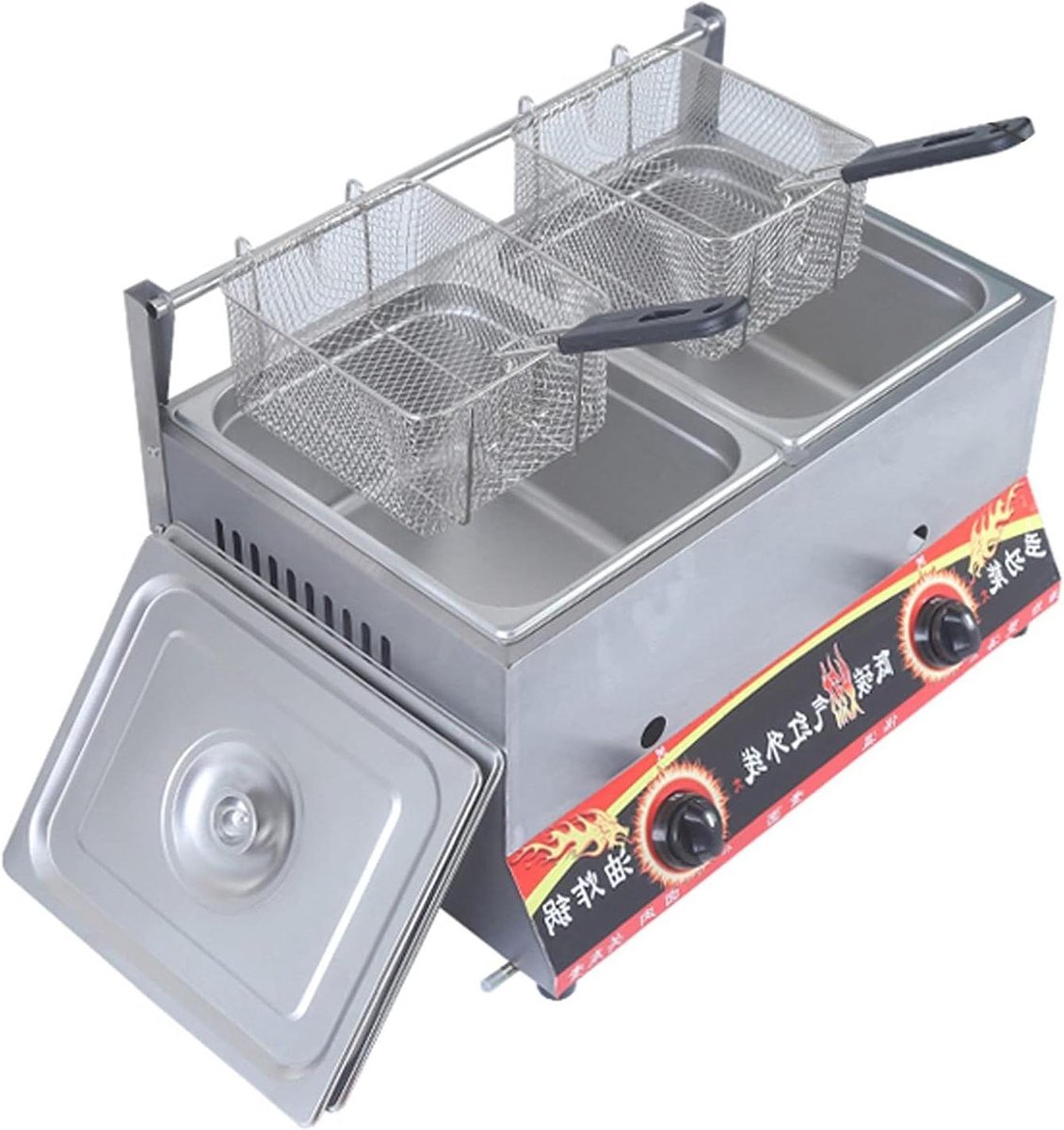 Gasfriteuse - Friteuse met deksel - Thuis frituren - Verstelbare vuurkracht - 11L of 22L - Zilver