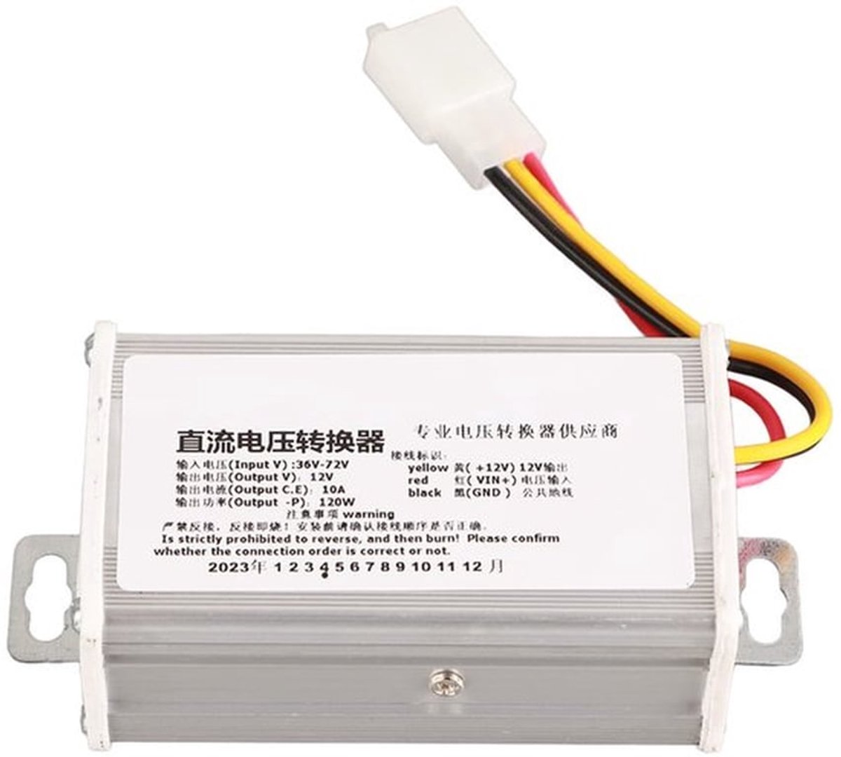 DC 36V-72V naar 12V transformator voor elektrische scooters, 10A 120W converteradaptertransformator voor elektrische voertuigelektronica