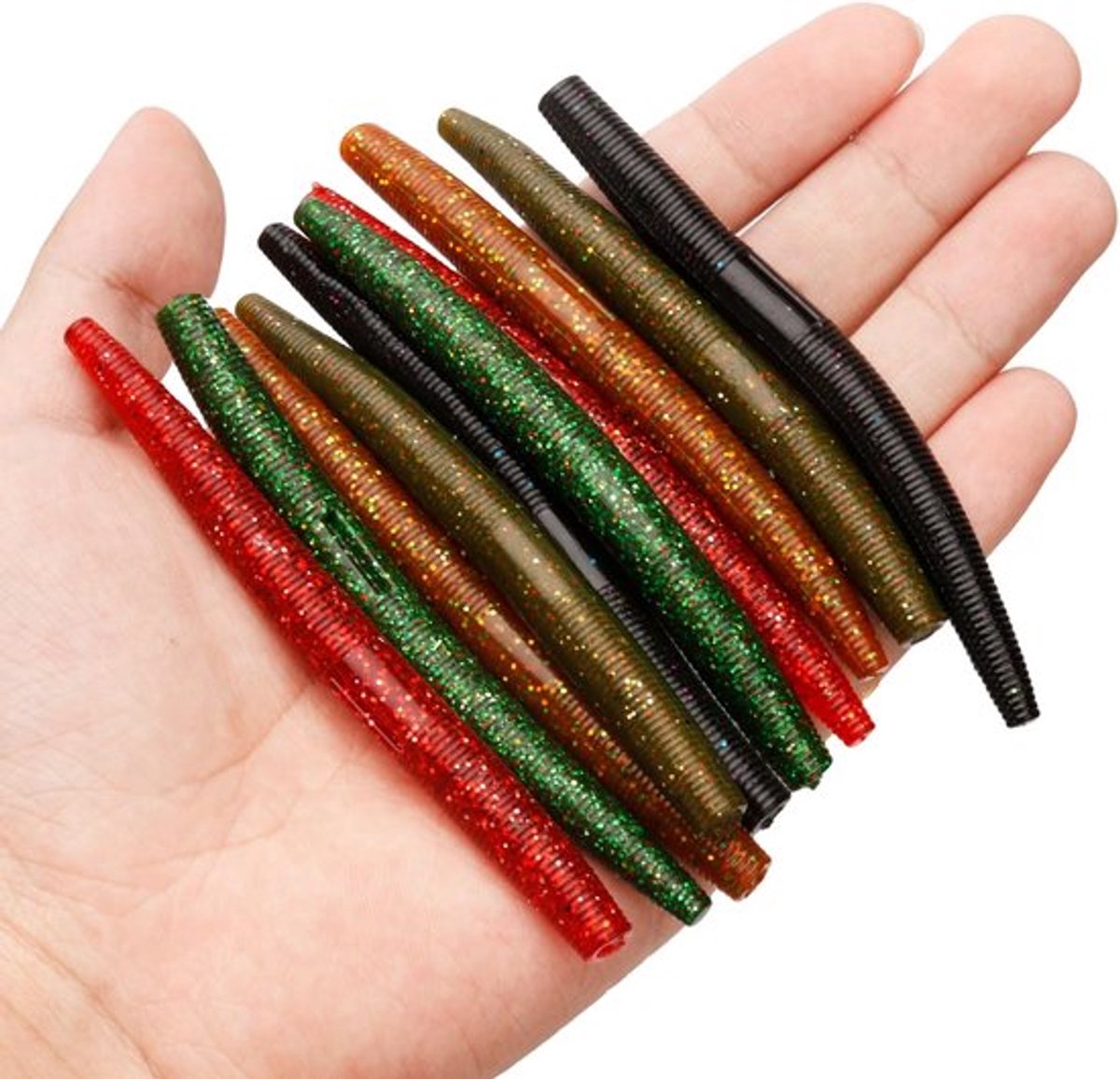 30 stuks Wacky Worm Soft Lures, 10cm Zeebaars Lures Rubber Stick Bait 5 Kleuren Zeebaars Lures Zachte Plastic Stick Worm Voor Zeebaars Zoetwater Zoutwater Vissen