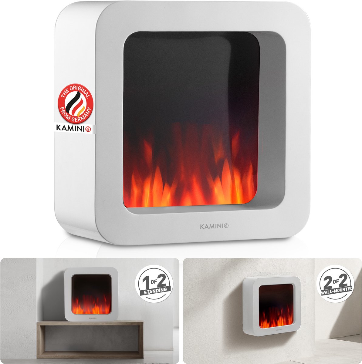 KAMINIO® Mia XL elektrische haard [elektrische tafelhaard wit] - Vrijstaande elektrische haard met 3D-vuureffect