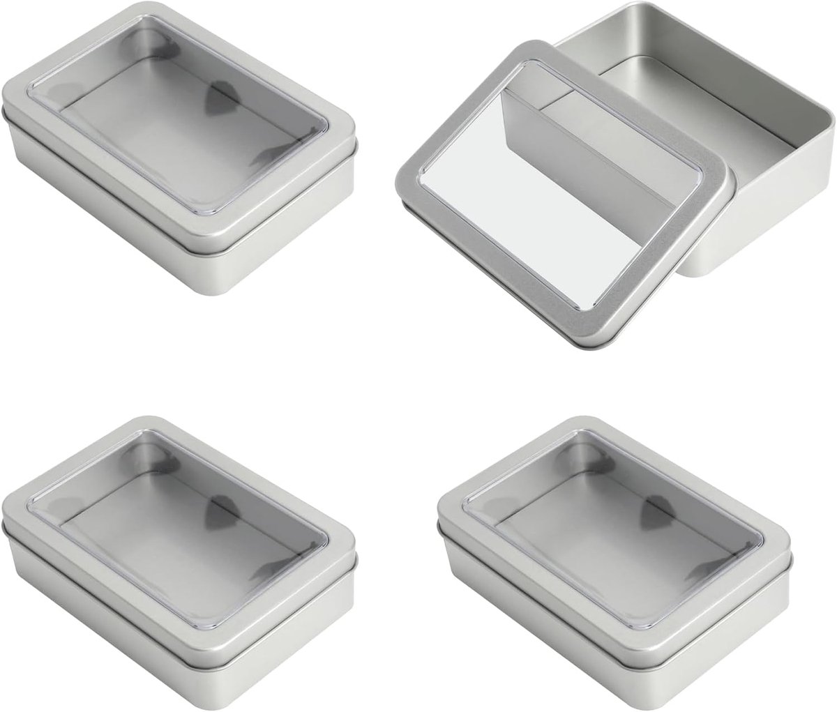 Metaaldozen met deksel 12,5x9,3cm - Set van 4 - Silver - Ideaal voor opberging van sieraden - ShopVlot