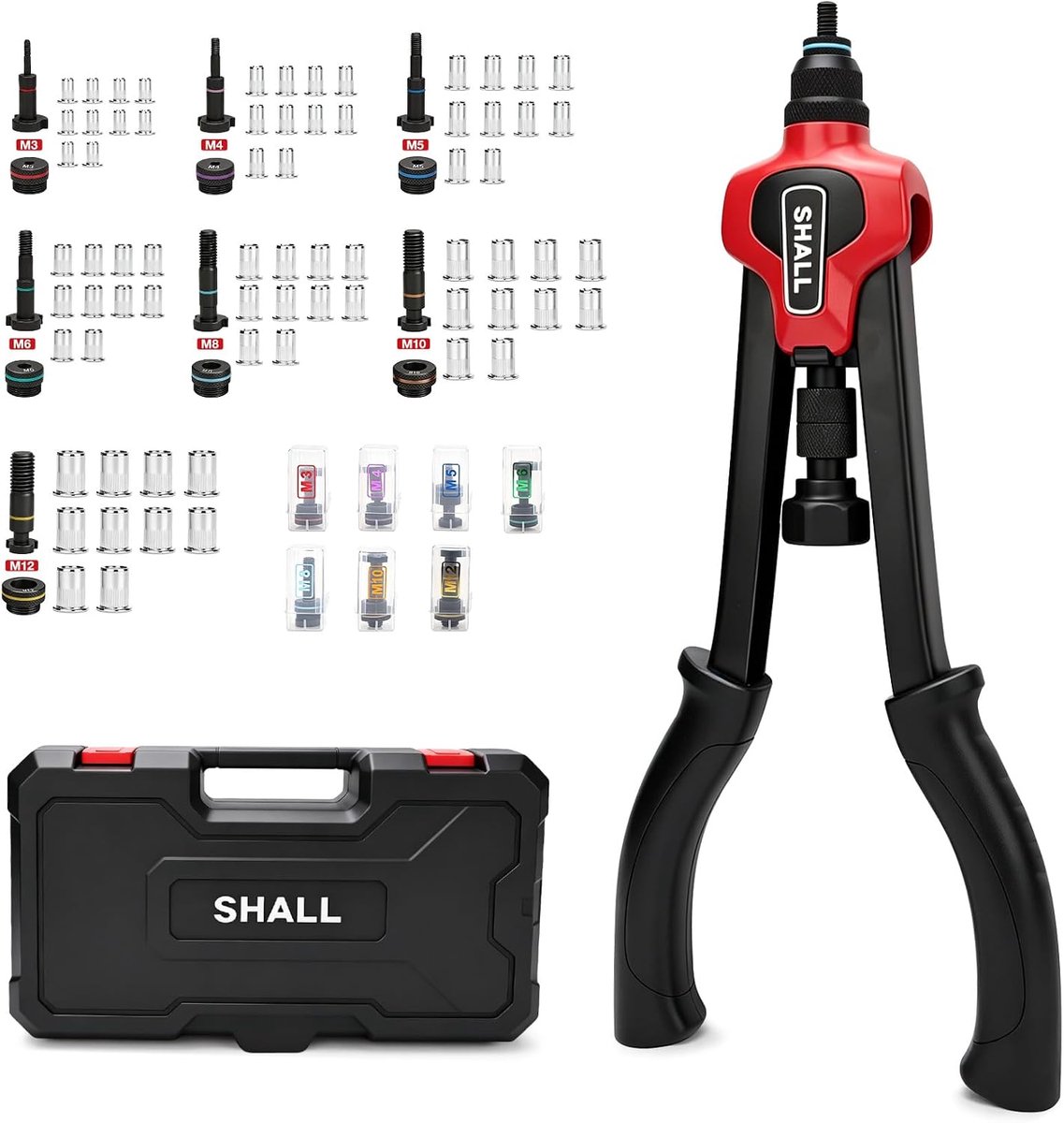 Klinknagel Moer Tool Kit 16 inch - 7 metrische doornen - met 70 klinknagel moeren - eenvoudige installatie - ShopVlot