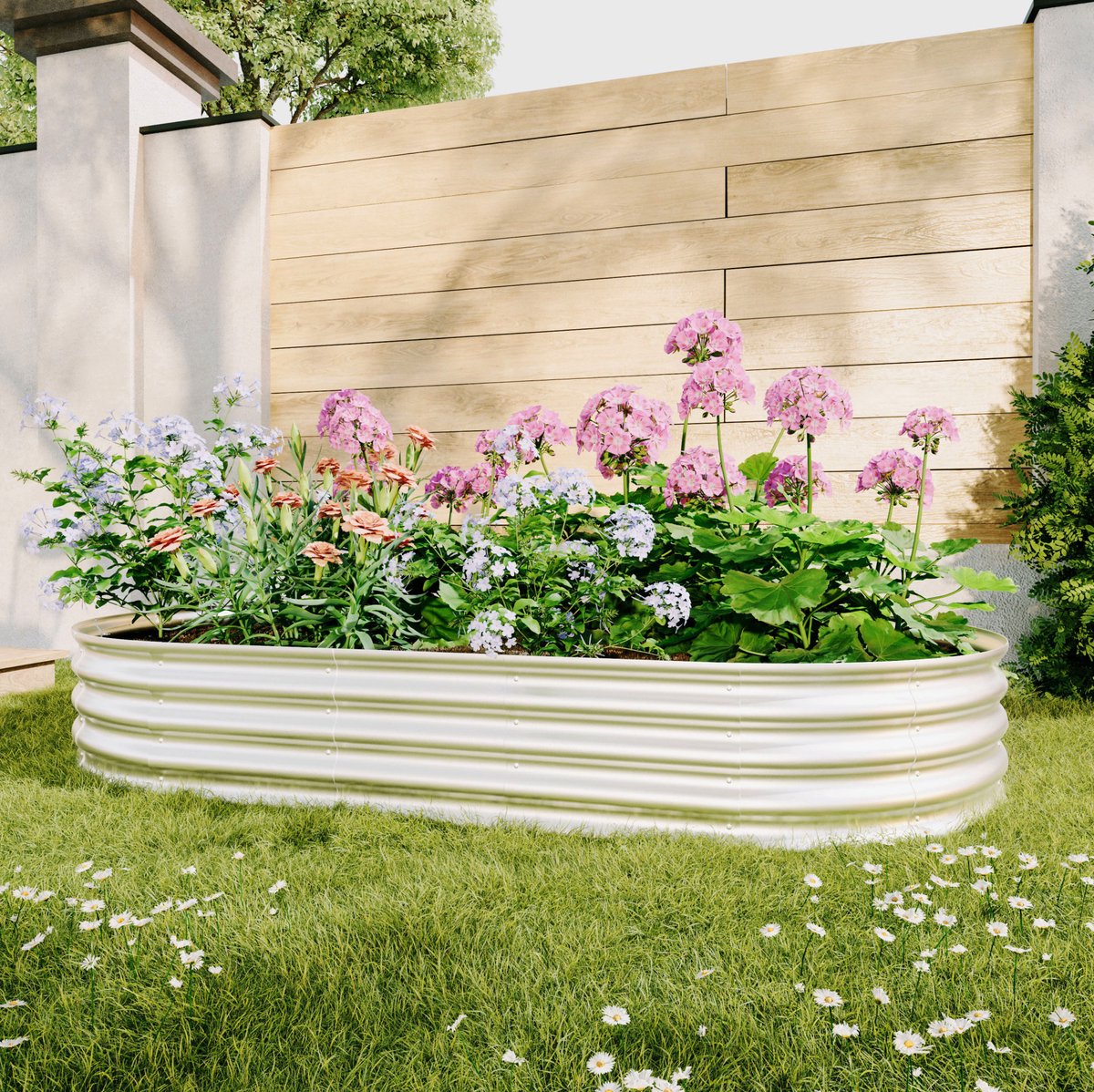 Moestuinbak – Verzinkt Staal En Open Bodem – 243,84 X 121,92 X 30,48 Cm – Metaal – Zilver – Voor Groente, Bloemen En Kruiden – 2-Delig