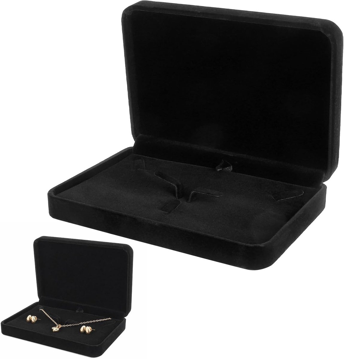 Sieraden geschenkdoos 17 x 12 x 4 cm - fluweel zwart - sieradendoos voor ketting, armband, oorbellen - SnelShoppen