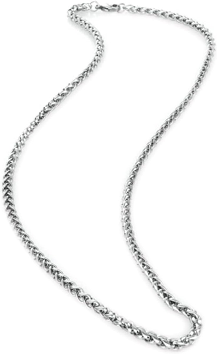 Roestvrij stalen tarweketting, 50 - 90 cm, halsketting voor mannen, zonder hanger, zilver, heren, roestvrij staal, breedte 3/4 mm, hiphop, metalen ketting, punk