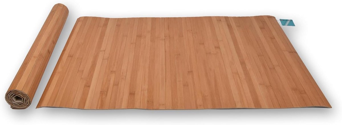 Bamboe antislip vloermatten set van 2 - lichtbruin - milieuvriendelijk en duurzaam - ideaal voor badkamer en keuken - SnelShoppen