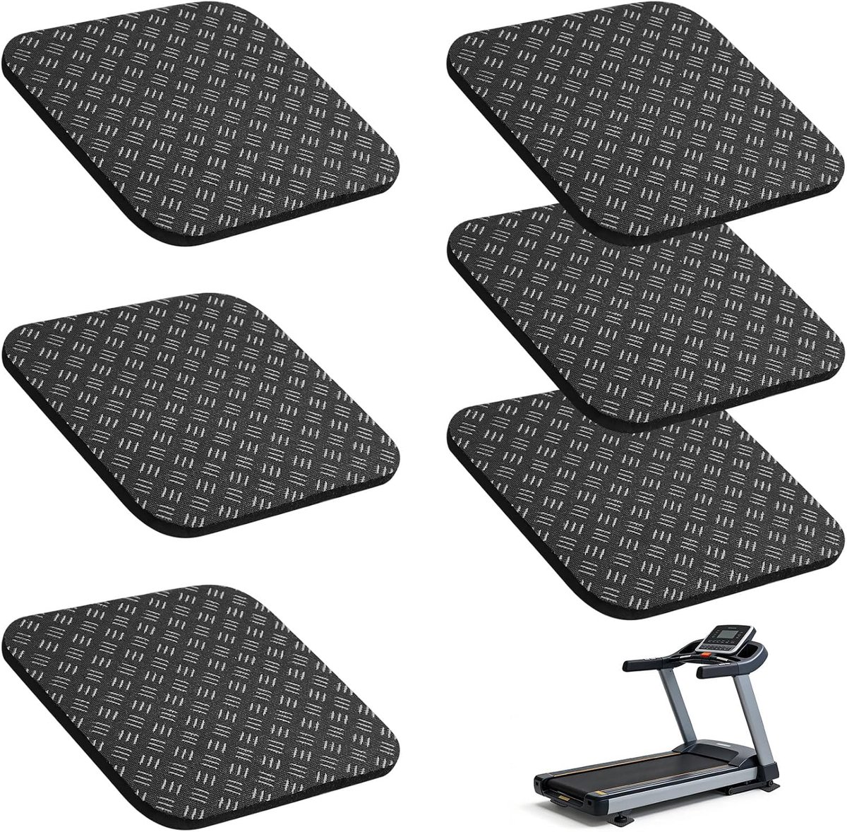 6 anti-vibratiepads voor loopbanden, 10x10x0,5 cm, antislipmat voor fitnessapparatuur, geluidsabsorberende loopbandmat, PU-demper voor hometrainers en mahjongtafels, rubberen buitenmat