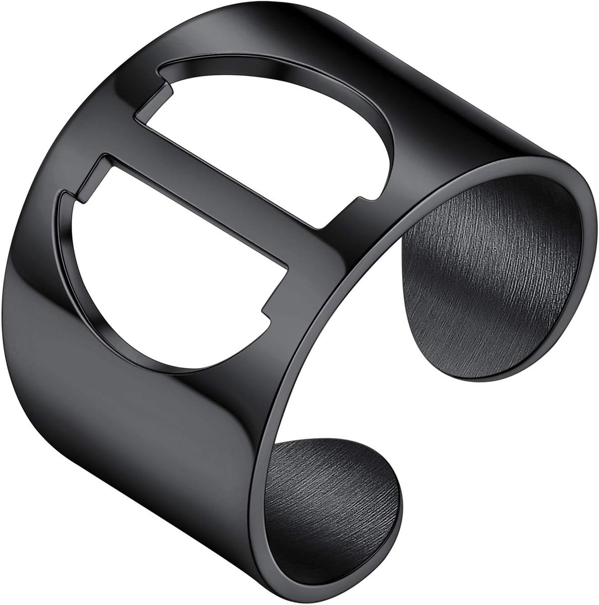 Ring met letter I, zwart staal, voor dames en heren, open ring met initiaal