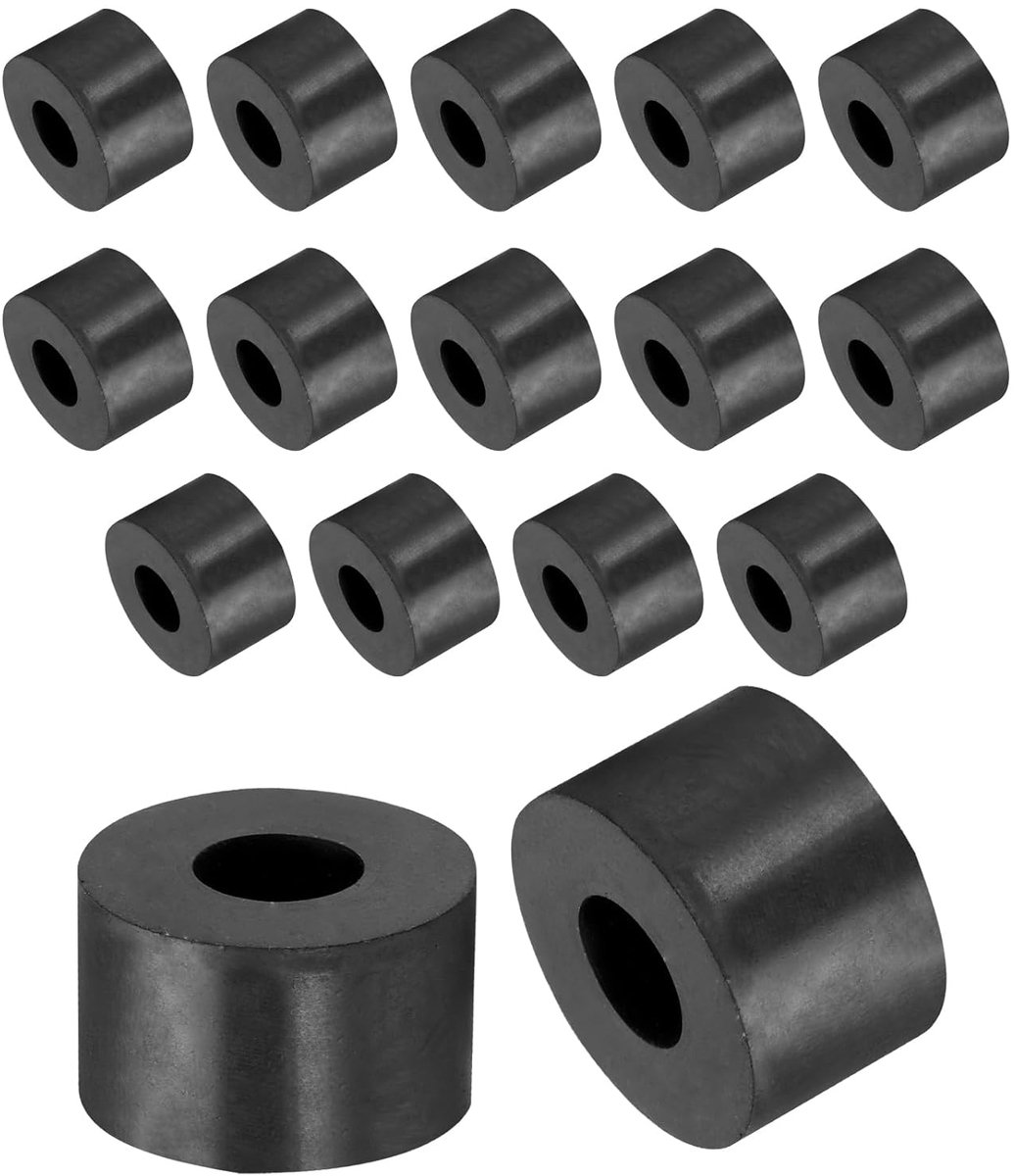 16 stuks rubberen sluitringen, rubberen spacer, 25 mm buitendiameter x 10 mm binnendiameter x 15 mm hoogte, zwart, ronde afstandshulzen, dikke rubberen ringen, rubberen afstandhouders