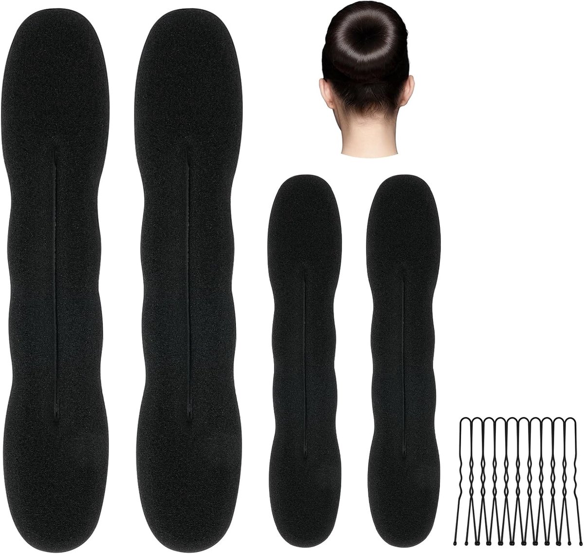 4-Delige Haarknotjesmaker, Frans Kapsel Gemakkelijke Donutstyling DIY-Banden, Schuimspons Donutmakerset met 10 Haarspelden, Black Magic Hair Twist Styling Voor Meisjes Dames