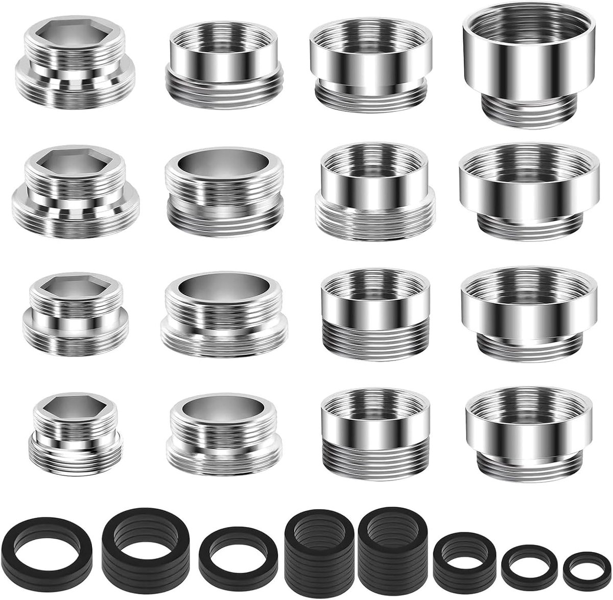 16 stuks adapter kraan, messing kraanadapter voor tuinslang en waterfilter, schroefdraadadapter voor buiten/binnendraad, incl. afdichtingen