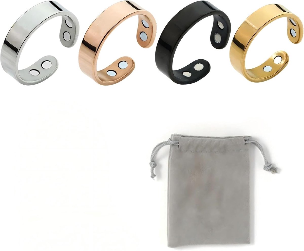 Ringen, roestvrij stalen magnetische ringen met fluwelen zakje, lymfedrainage magnetische ringen voor dames en heren, vital ring voor menopauze en ontspanning