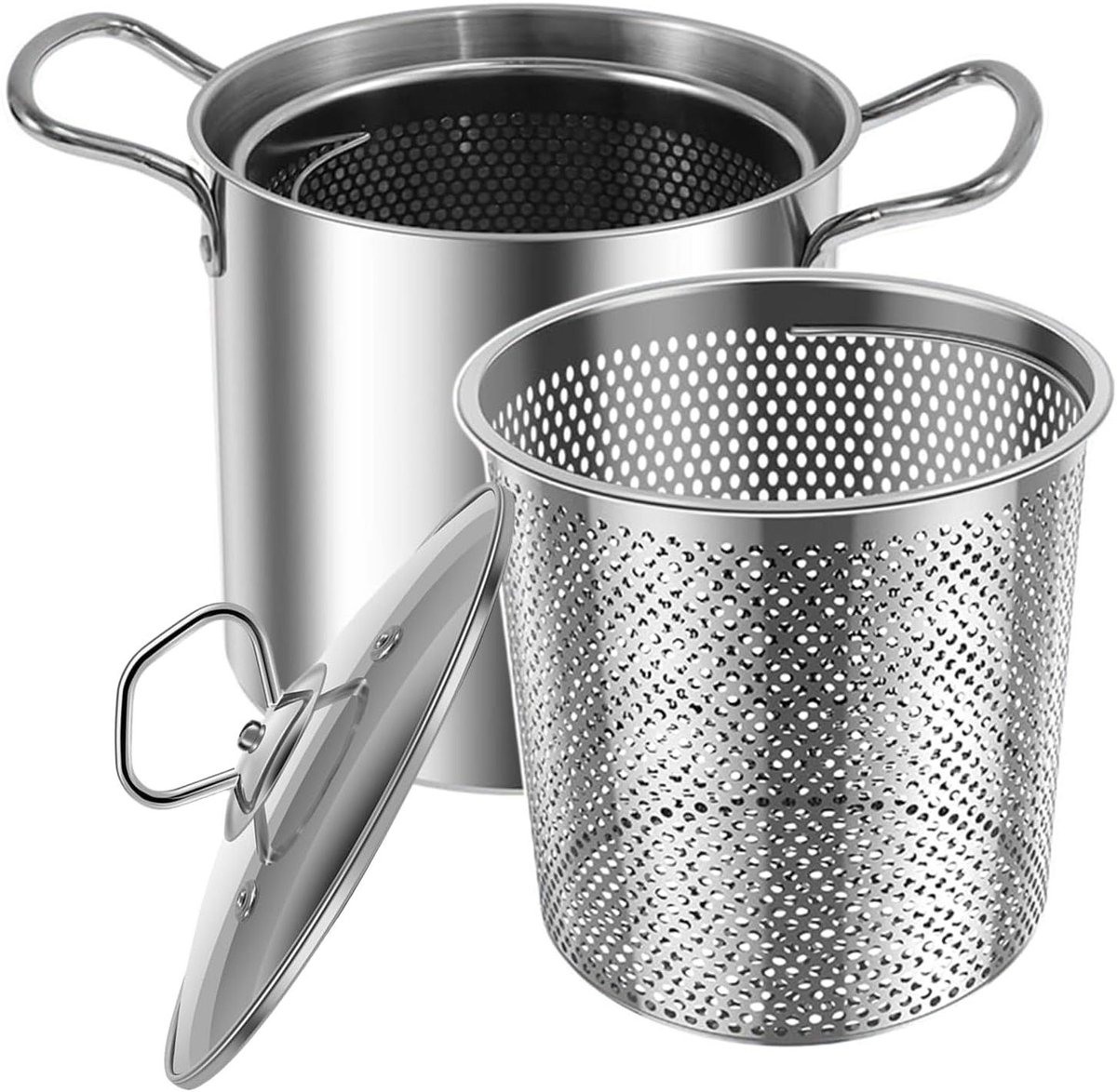 Friteuse Braadpan - Kleine Keukenpan - Knapperige Gerechten Maken - Transparant Deksel - 3.5 Liter - Zilver