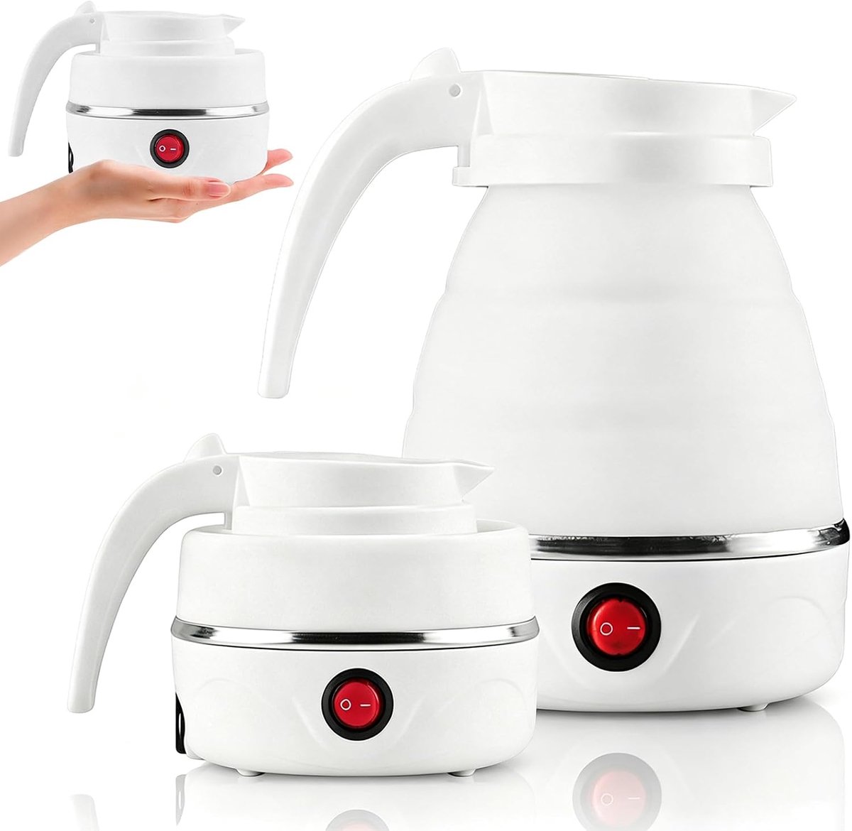 Waterkoker, 600 ml waterkoker, opvouwbaar, camping, waterkoker, draagbare mini-waterkoker, reiswaterkoker, kleine siliconen waterketel voor outdoor, wandelen, survival (wit)
