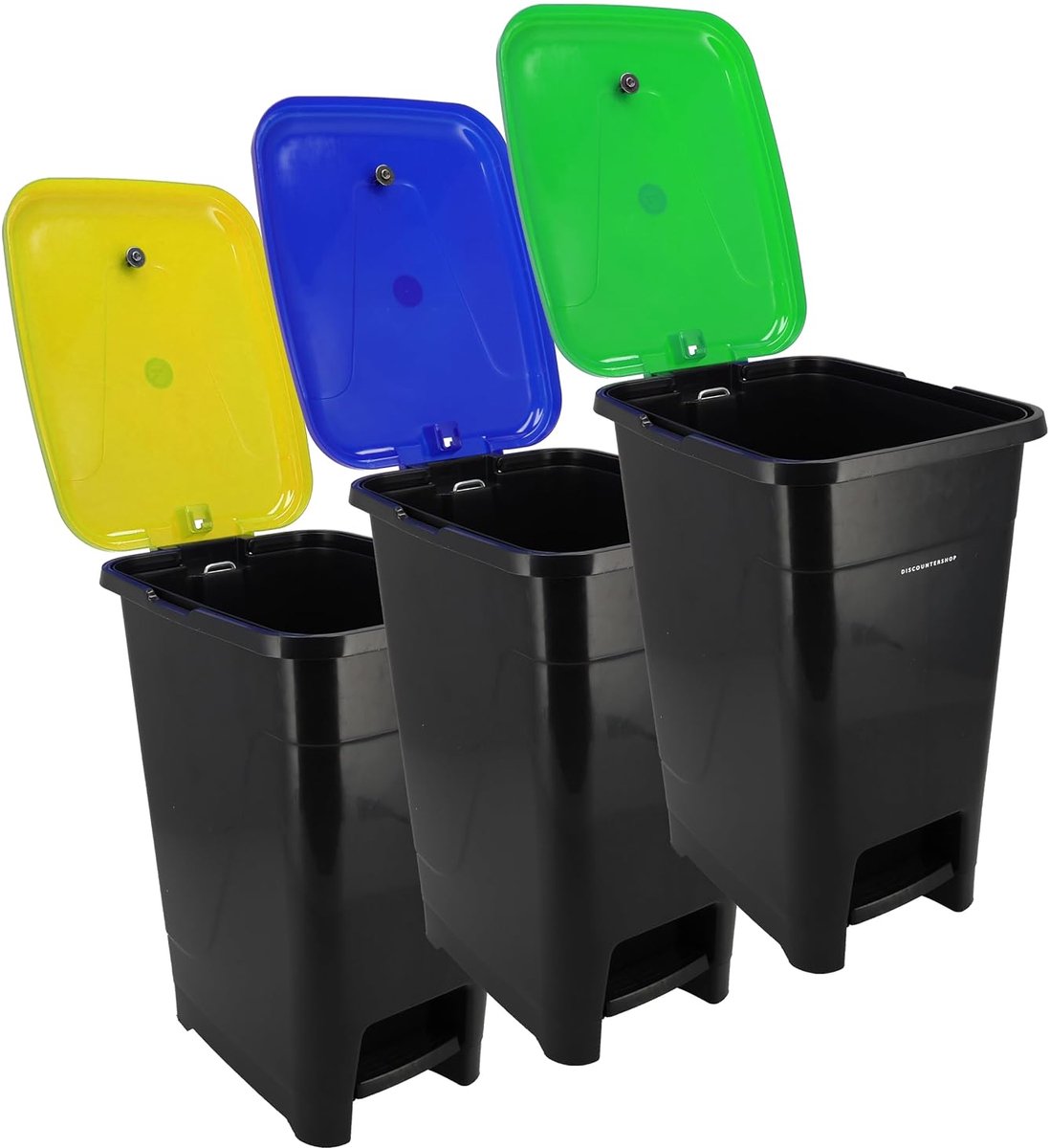 Pedaalemmers voor afvalscheiding set van 3 - 60L - zwarte afvalbakken met voetpedaal - ideaal voor keuken - SnelShoppen