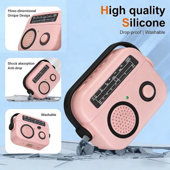 Radio Design Hoesje voor AirPods 4 SYJ Roze - Zachte Silicone Vintage Schokabsorptie Beschermer Case met Draaibare Draaggreep Compatibel met AirPods 4 — afbeelding 3
