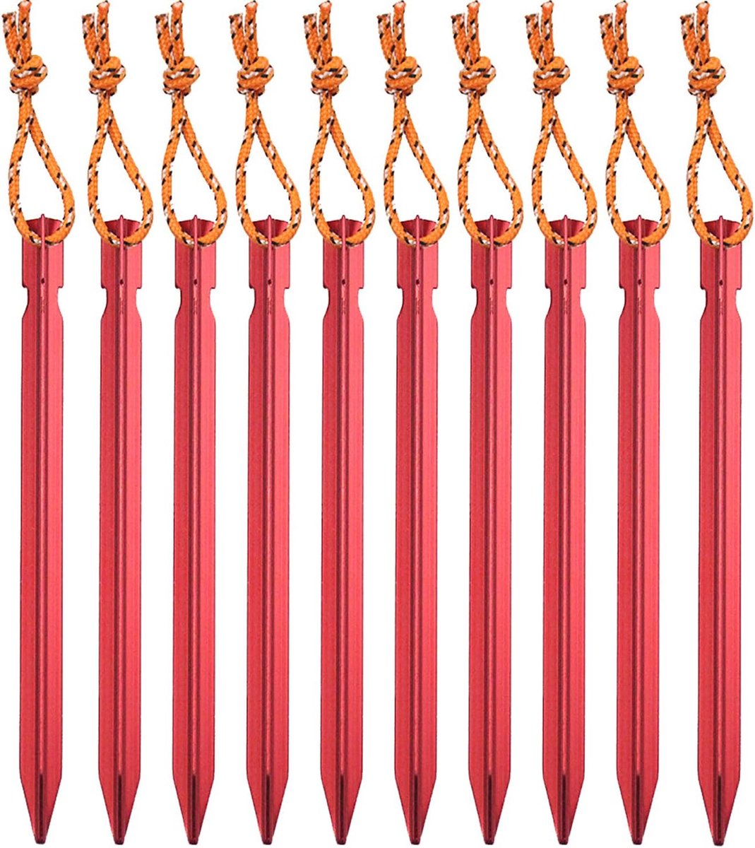 10 stuks aluminium legering tent Stakes Pegs Camping haringen met reflecterend touw tentharingen zandharingen perfect voor camping en outdoor, ankertenten, luifels, tarps (rood)