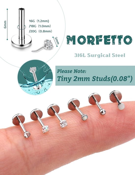 18G platte achterkant oorbellen hypoallergene gouden zilveren oorbellen voor vrouwen - chirurgisch staal labret kraakbeen tragus helix piercing sieraden - draadloze neuspiercing voor vrouwen — afbeelding 3