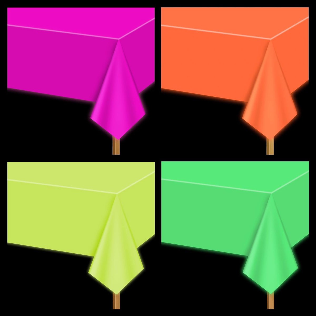 Tafelkleed Neon - 4-pack, 130x220cm - Multicolor - Glow In The Dark - Perfect voor Neon Feesten - ShopVlot