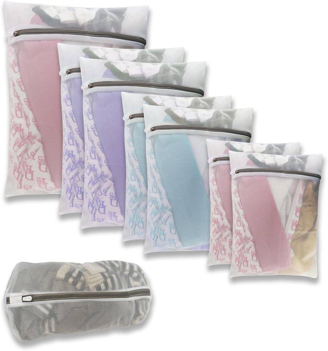 SnelShoppen - 8 Stuks Herbruikbare Mesh Waszakken voor Kleding, Delicate Blouse, Kousen, T-Shirts, Sokjes, Ondergoed, Bh's, Baby Kleding, Duurzaam en