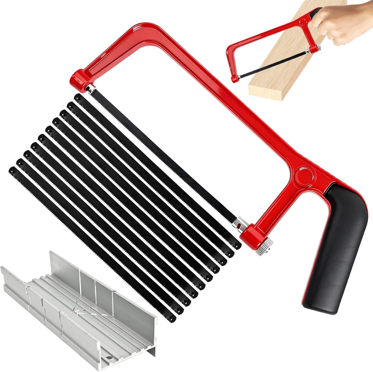 Hacksaw Set 12-Delig met Miter Box - Bi-Metaal Blades - Verstelbaar Handzaag - Ideaal voor PVC en Tegels - ShopVlot